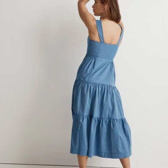 Madewell Petite Button-Front Tiered Midi Dress in Stripe - Size 4 - Picture 2 of 9